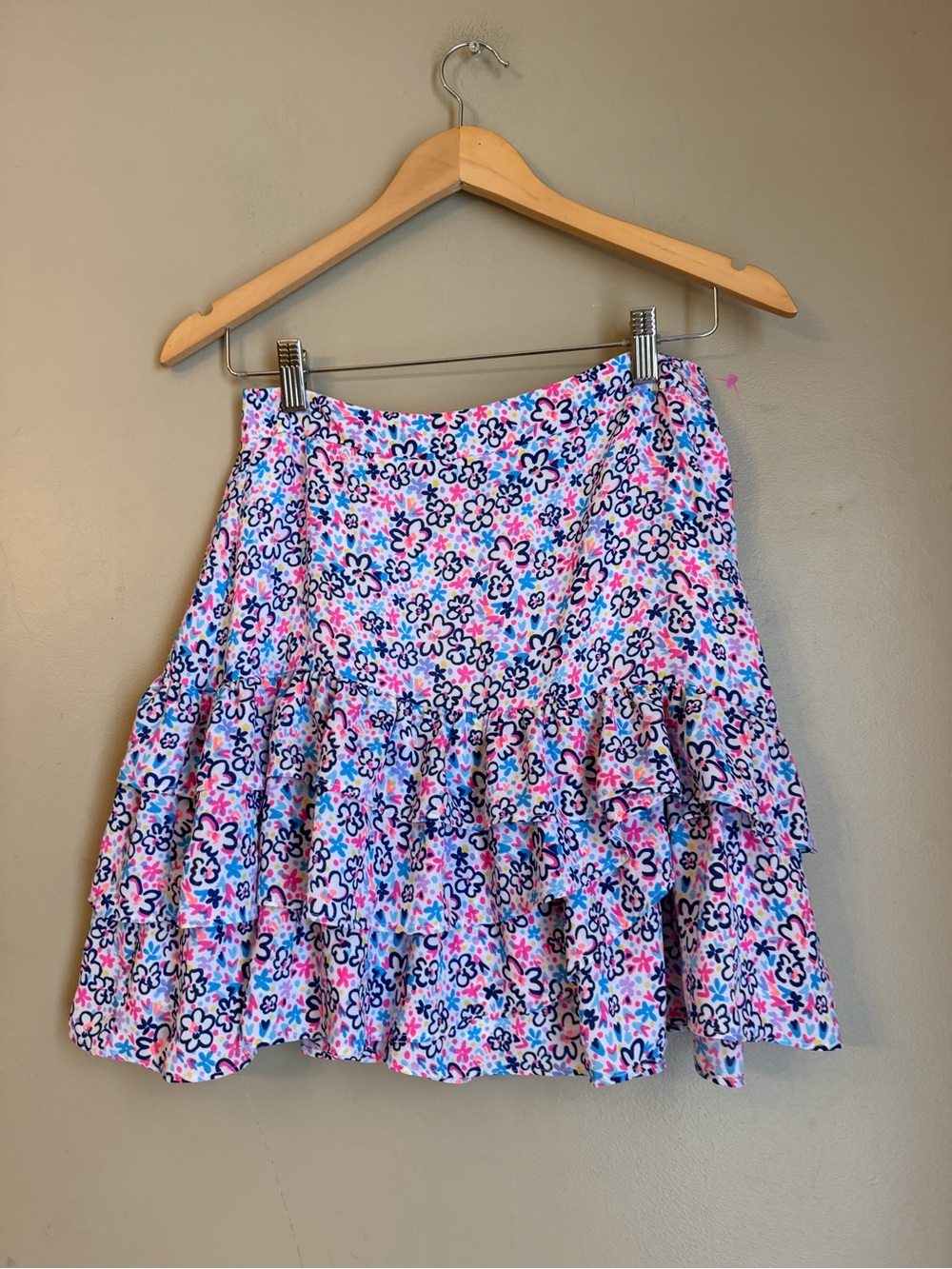Lilly Pulitzer Floral Tiered Ruffle Mini Skirt Women's Size 4 Pink Blue